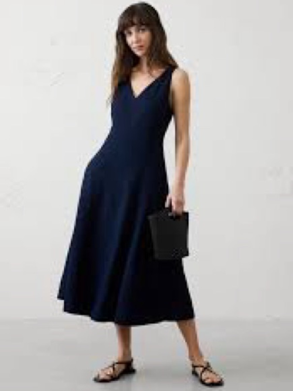Banana Republic Factory - Linen-Blend Drapey Midi Dress - timeless navy - size S